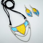 collana e orecchini in vetri artistici e rame argentato con tecnica Tiffany