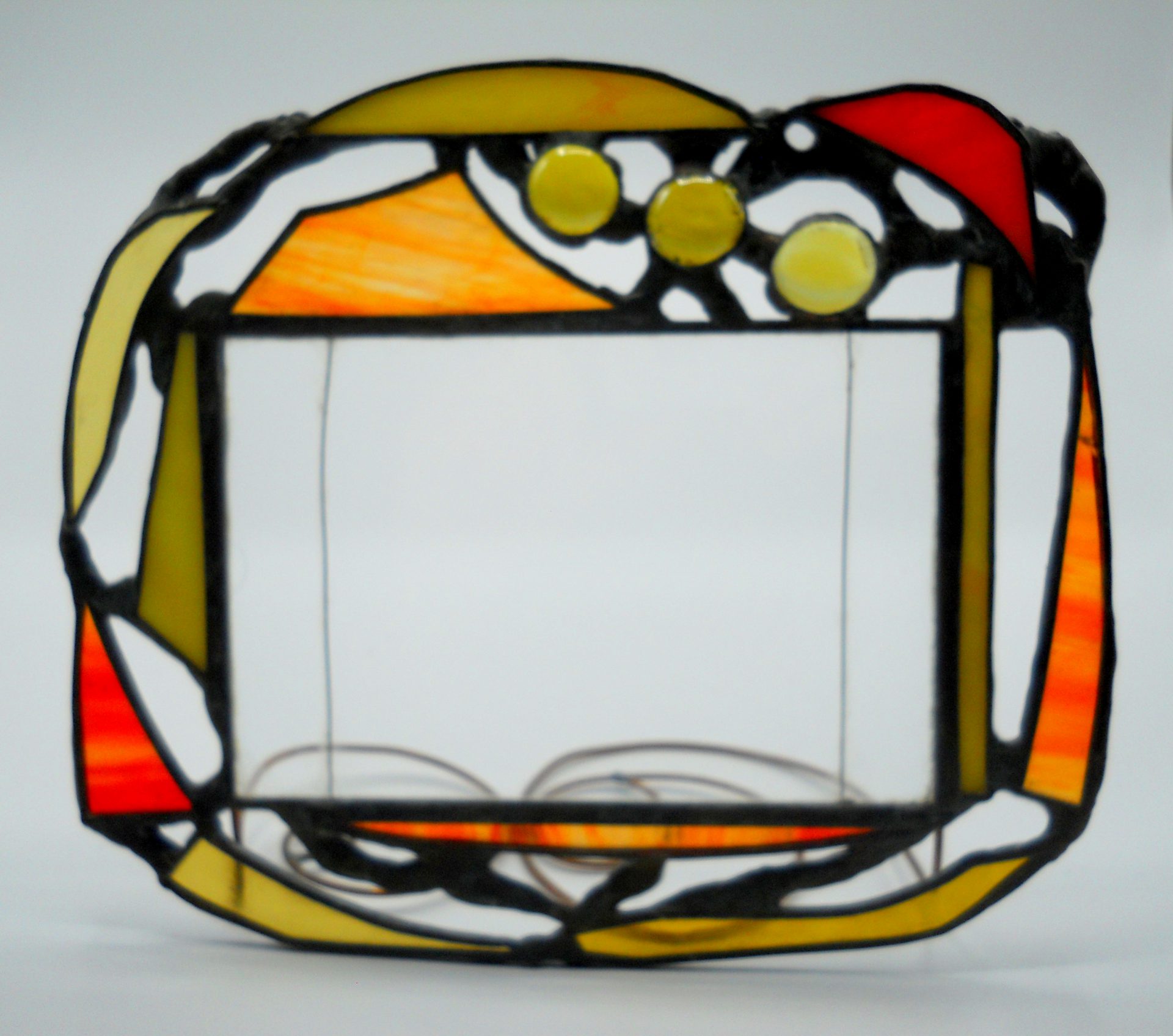 cornice per foto da tavolo in vetro artistico, perle di vetro e rame con tecnica Tiffany