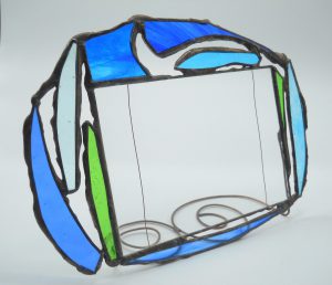 cornice per foto da tavolo in vetro artistico e rame con tecnica Tiffany